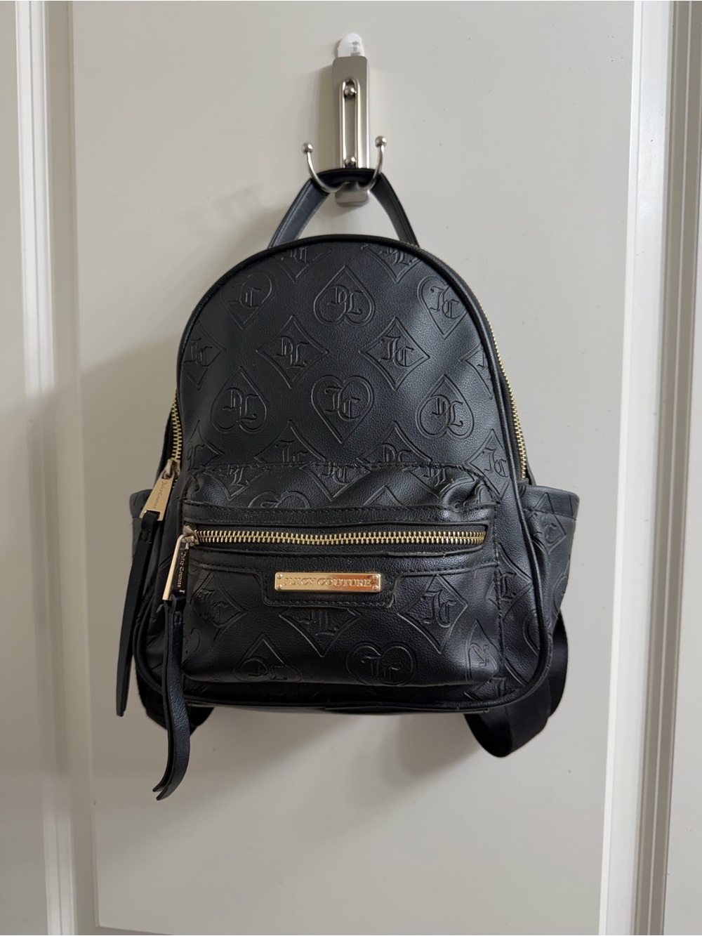 Juicy Couture Black Embossed Mini Backpack with Gold Hardware
